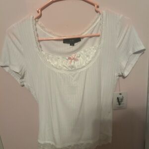 Vivi White Lace Trim Women's Top